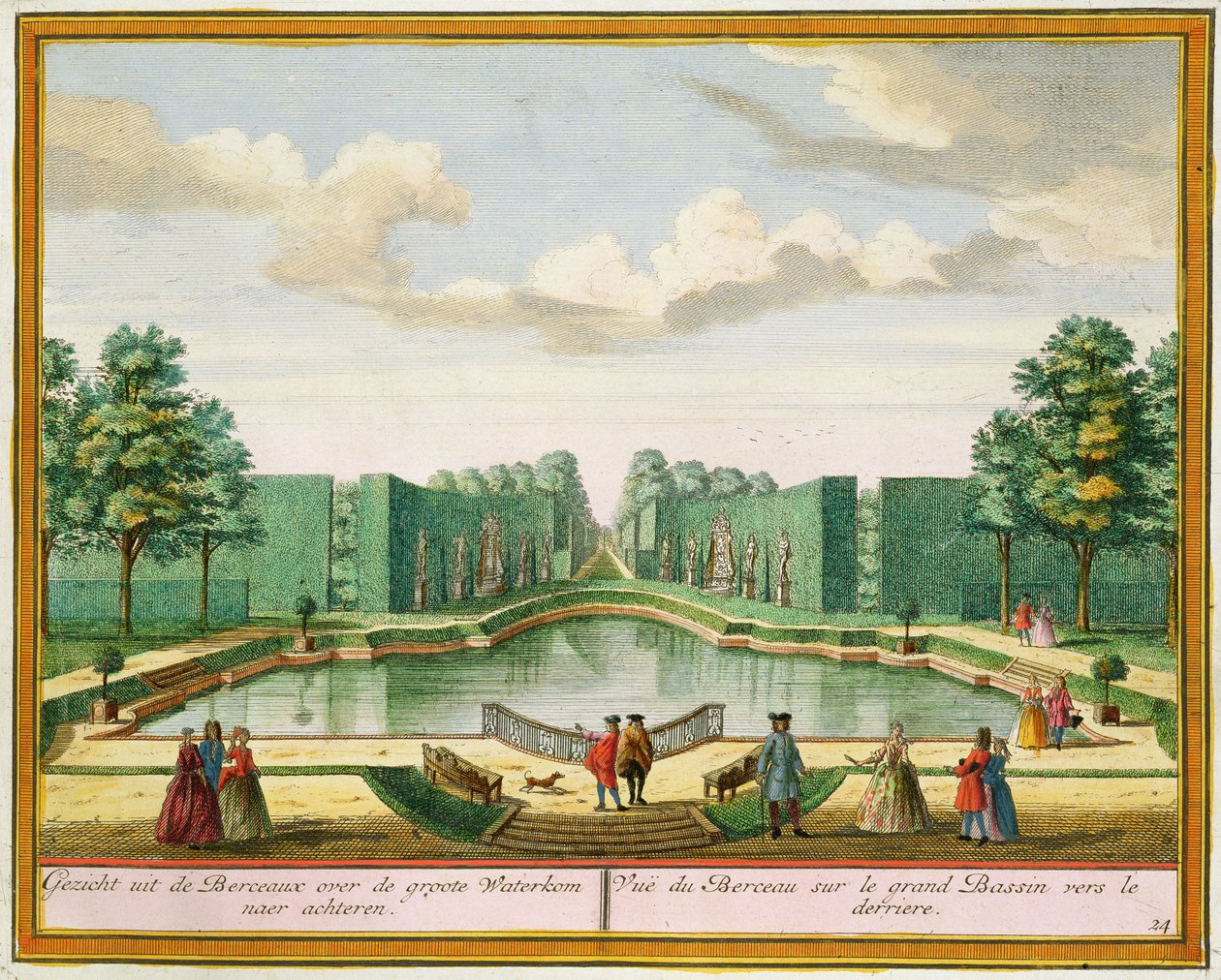 Utsikt från berget över den stora sjön, från Her Zeganplant Kennemerland, av Hendrik de Leth och Matthias Brouerius Van Nidek, publicerad ca 1700-1730 av Dutch School