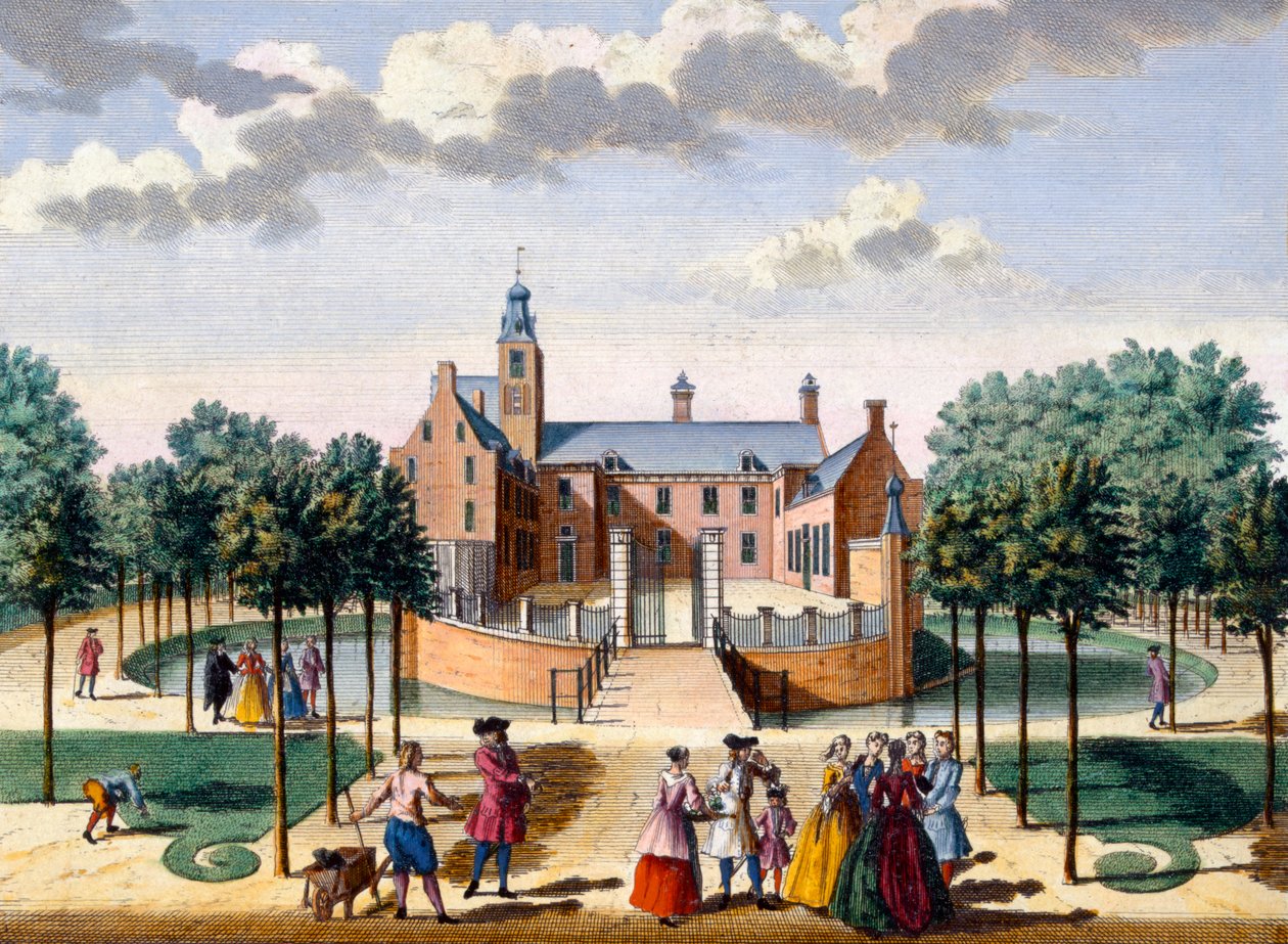 Utsikt över Adrichem House, från Het Zeganpralent Kennemerlant av Hendrick de Leth och Matthias Brouerius Van Nidek, publicerad ca 1700-1730 av Dutch School