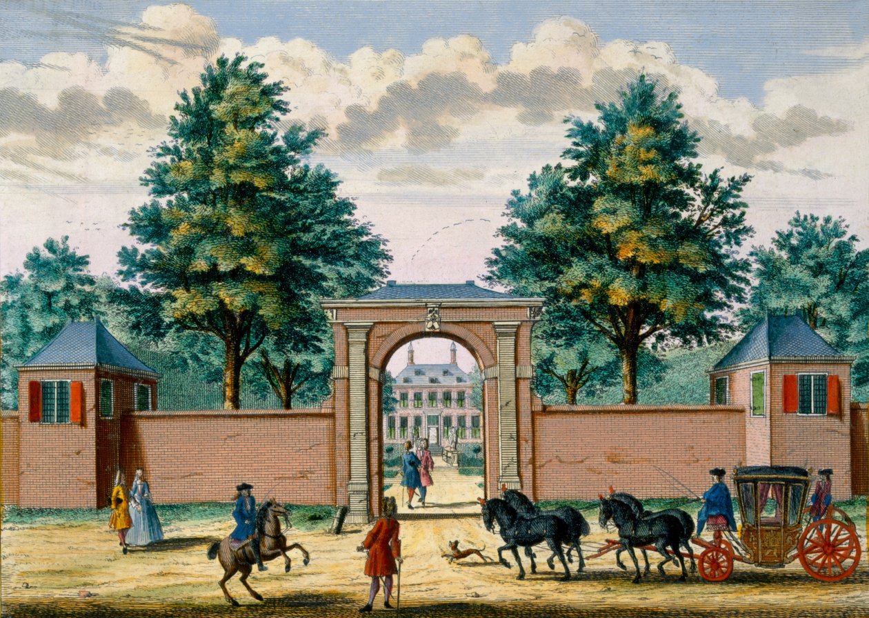 Utsikt över Akredam House, från Het Zeganpralent Kennemerlant av Hendrick de Leth och Matthias Brouerius Van Nidek, publicerad ca 1700-1730 av Dutch School