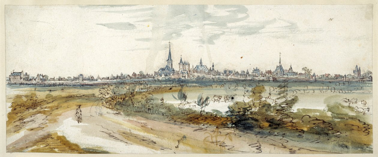 Utsikt över Calcar, sent 1600-tal (penna & brunt bläck med akvarell på papper) av Dutch School