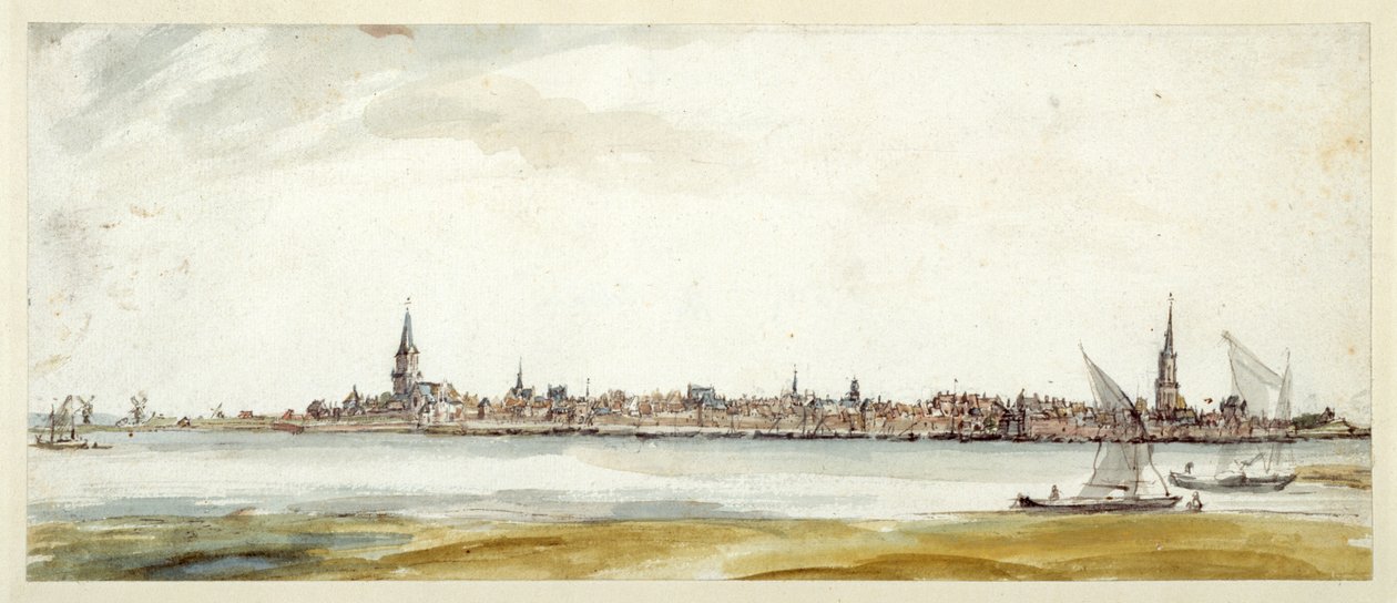 Utsikt över Emmerich, sent 1600-tal (penna & brunt bläck med akvarell på papper) av Dutch School