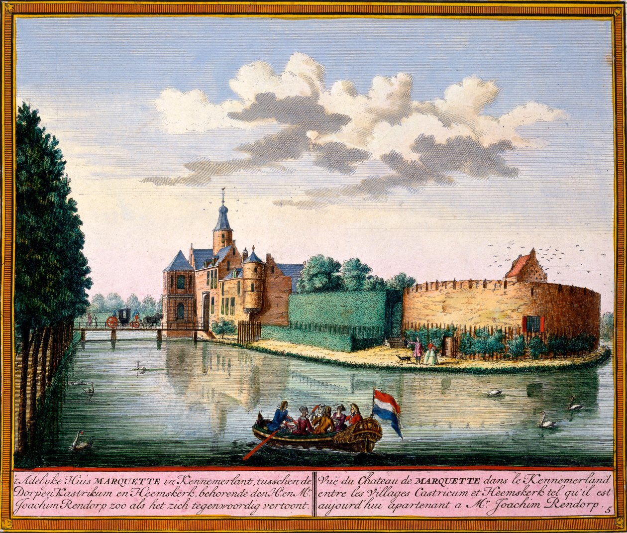 Utsikt över Marquette House, Kennemerland, från Het Zeganpralent Kennemerlant av Hendrick de Leth och Matthias Brouerius Van Nidek, publicerad ca 1700-30 av Dutch School