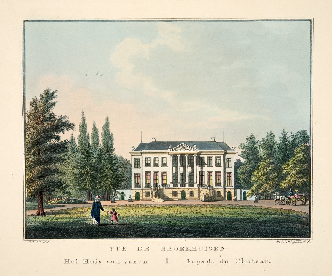 Vue de Broekhuisen. Huset framifrån. Fasad du Chateau av Dutch School