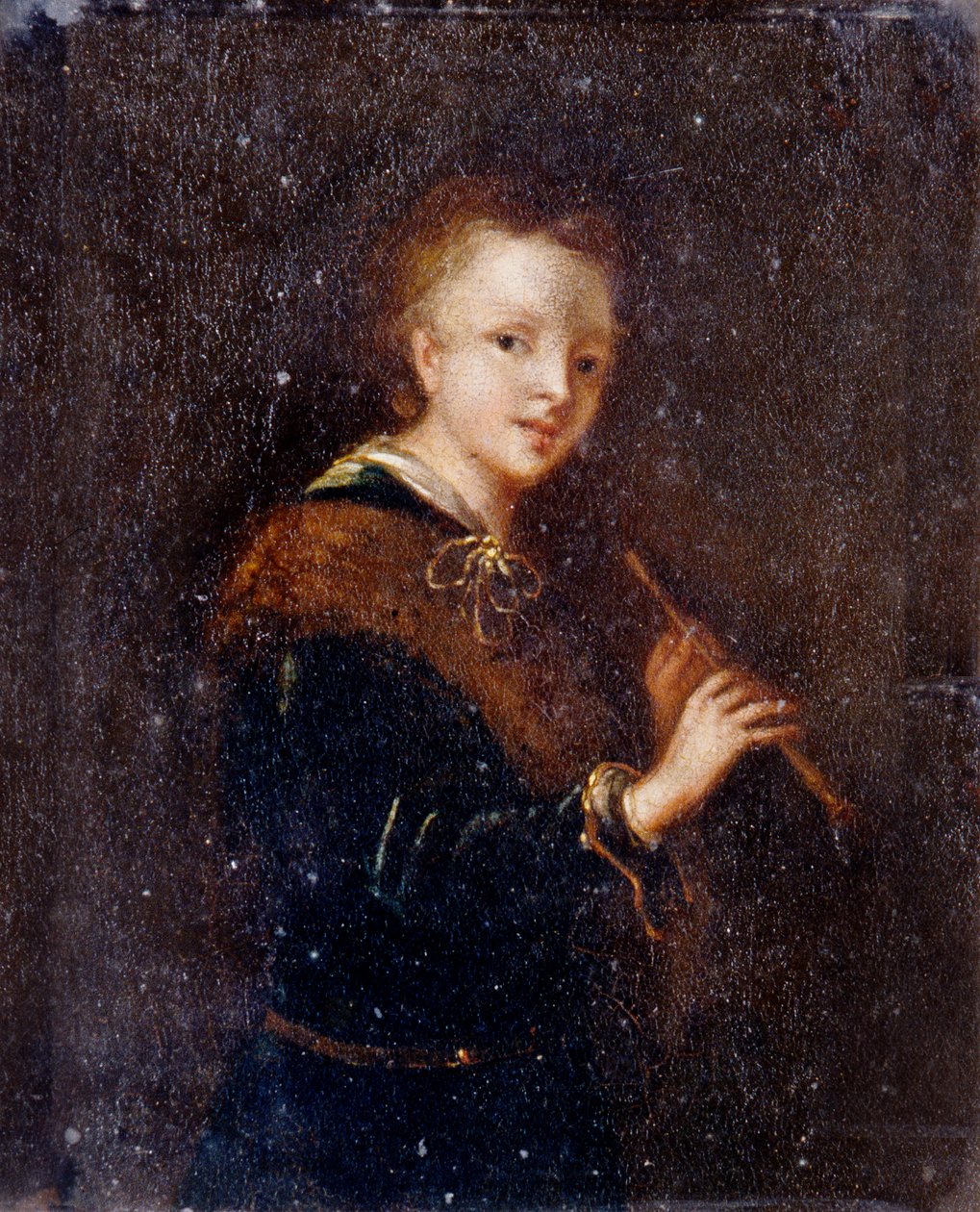 Kvinna med flöjt (olja på pannå) av Dutch School