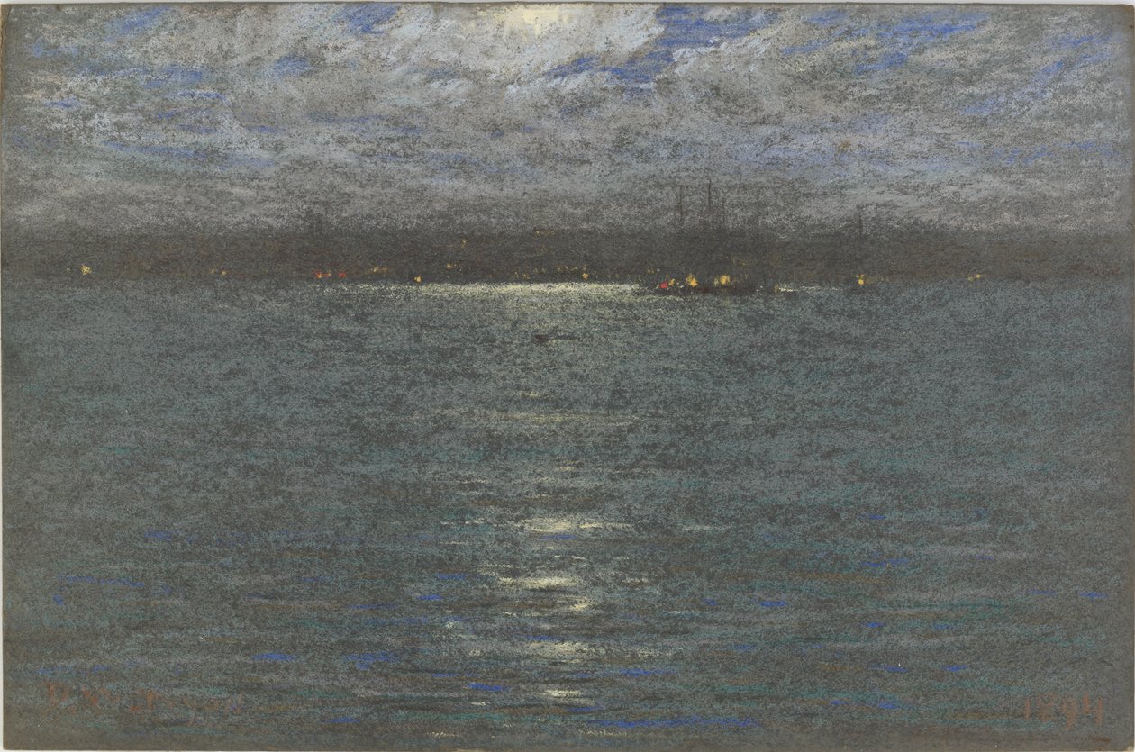 Night: A Harbor, 1894 (pastell på brunt papper) av Dwight William Tryon