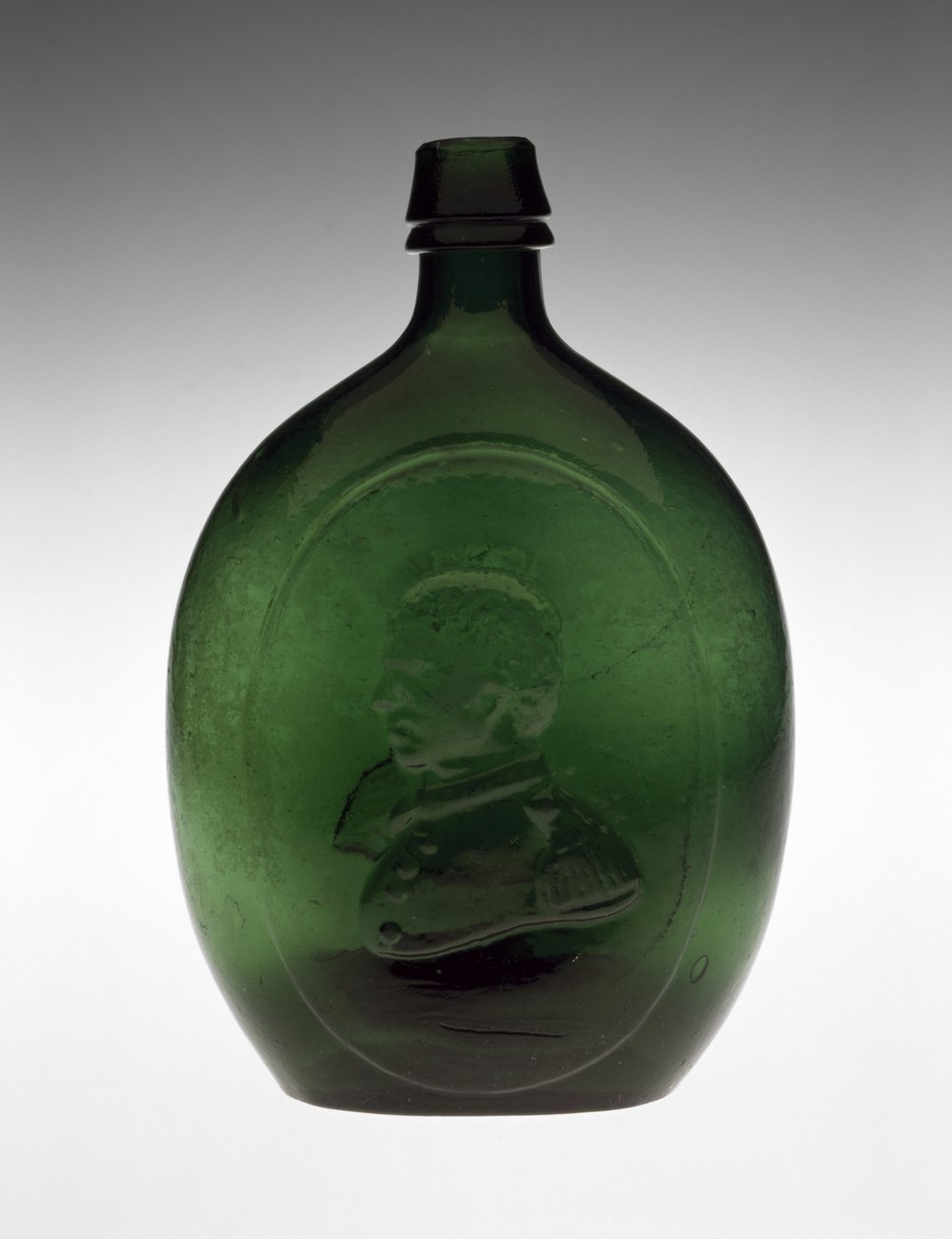 Figurerad kolv, ca. 1847 (icke blyglas) av Dyottville Glass Works