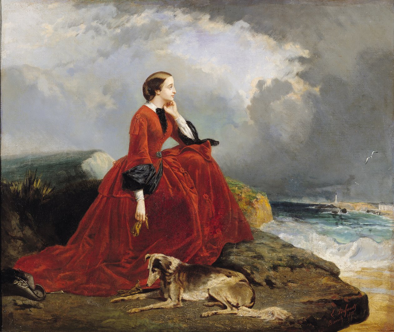 Kejsarinnan Eugenie (1826-1920) i Biarritz, 1858 av E. Defonds