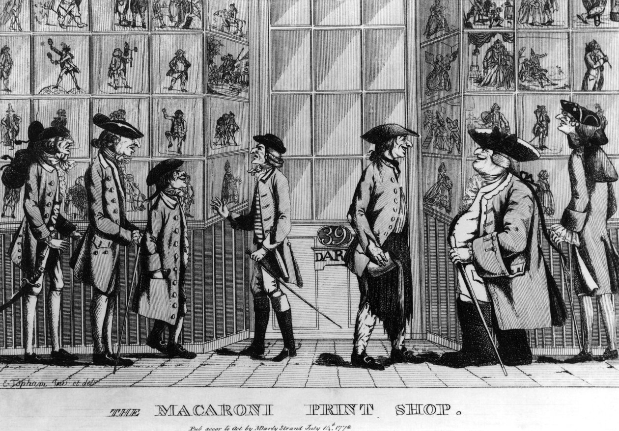 The Macaroni Print Shop, utgiven av N. Darley, 1772 av E Jopham