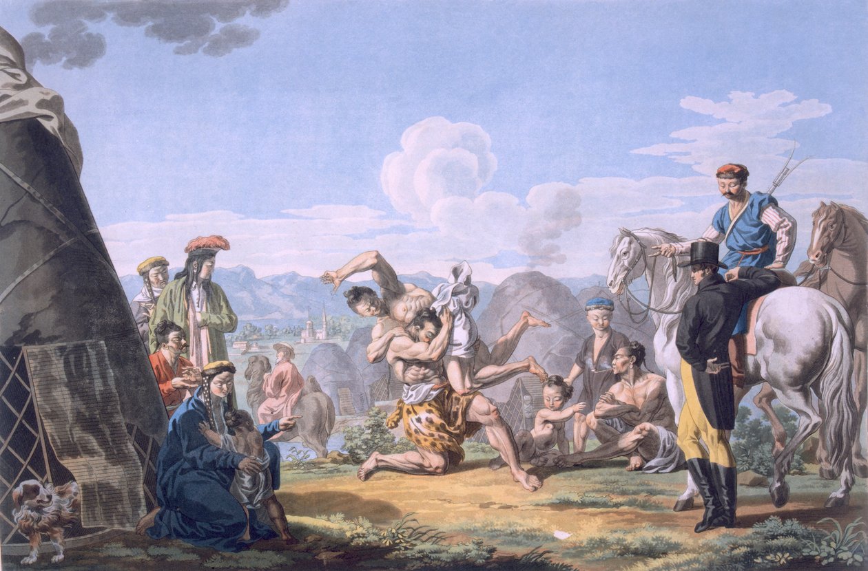 Kalmuks Wrestling, 1812-13 av E. Karnejeff