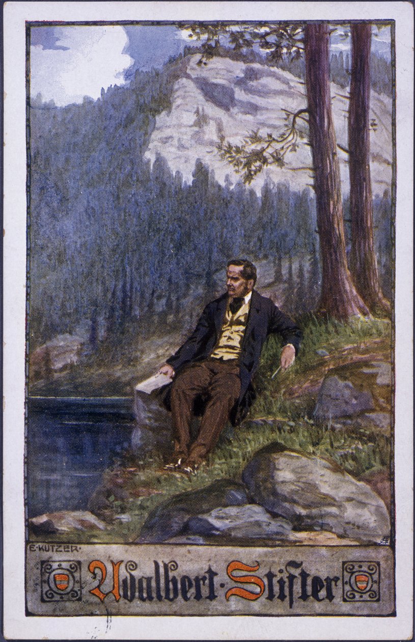 Adalbert Stifter, ca 1910, färglitografi av E. Kutzer