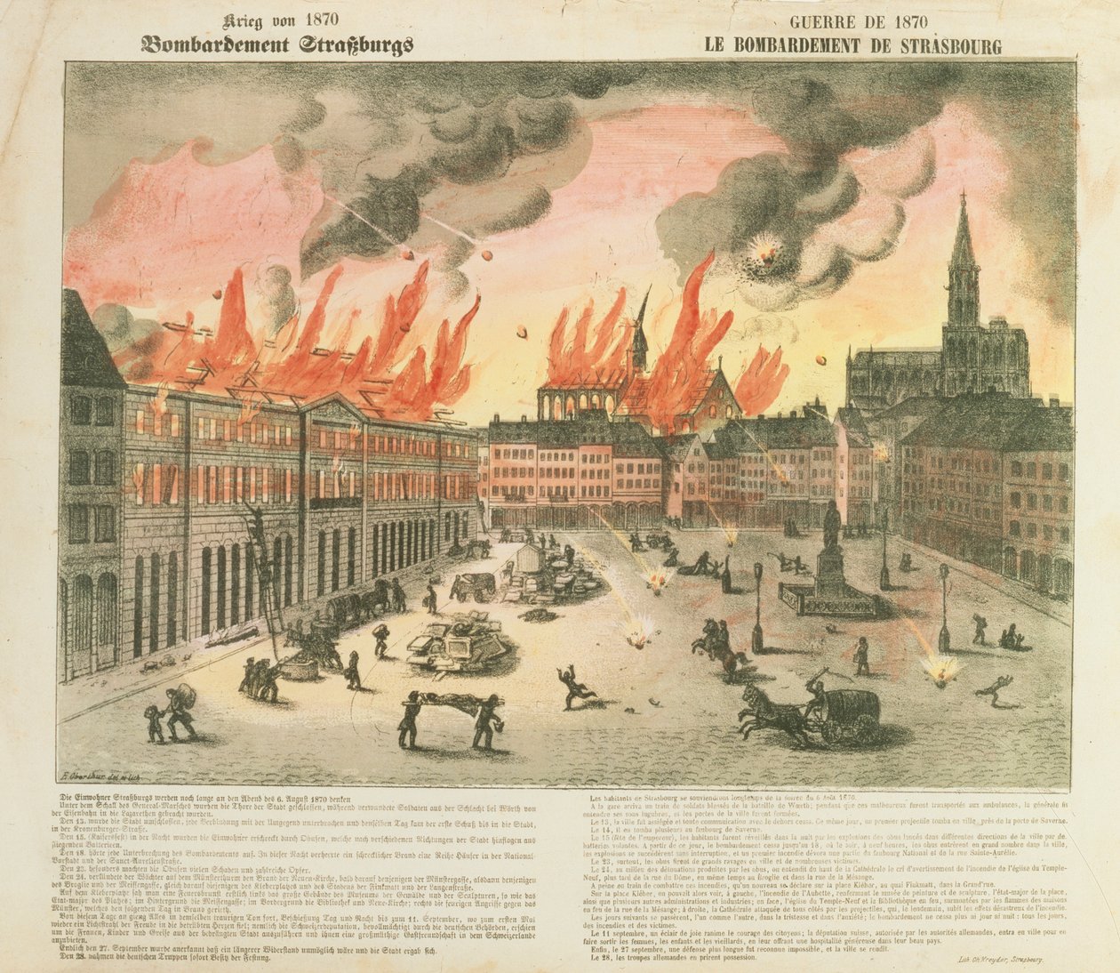 Bombardement av Strasbourg, 24-27 augusti 1870, trupper från Baden ledda av general von Werder, publicerad av Ch. Kreyder, Strasbourg, 1870 av E. Oberthur