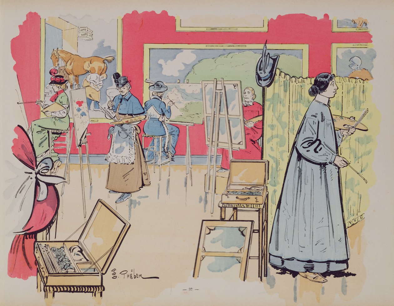 Damer i målarklass, 1902 av E. Thelem