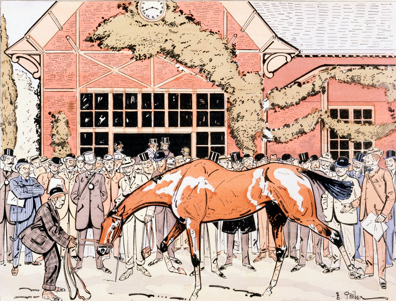 Tittar på kapplöpningshästen i hagen, ca 1905 av E. Thelem
