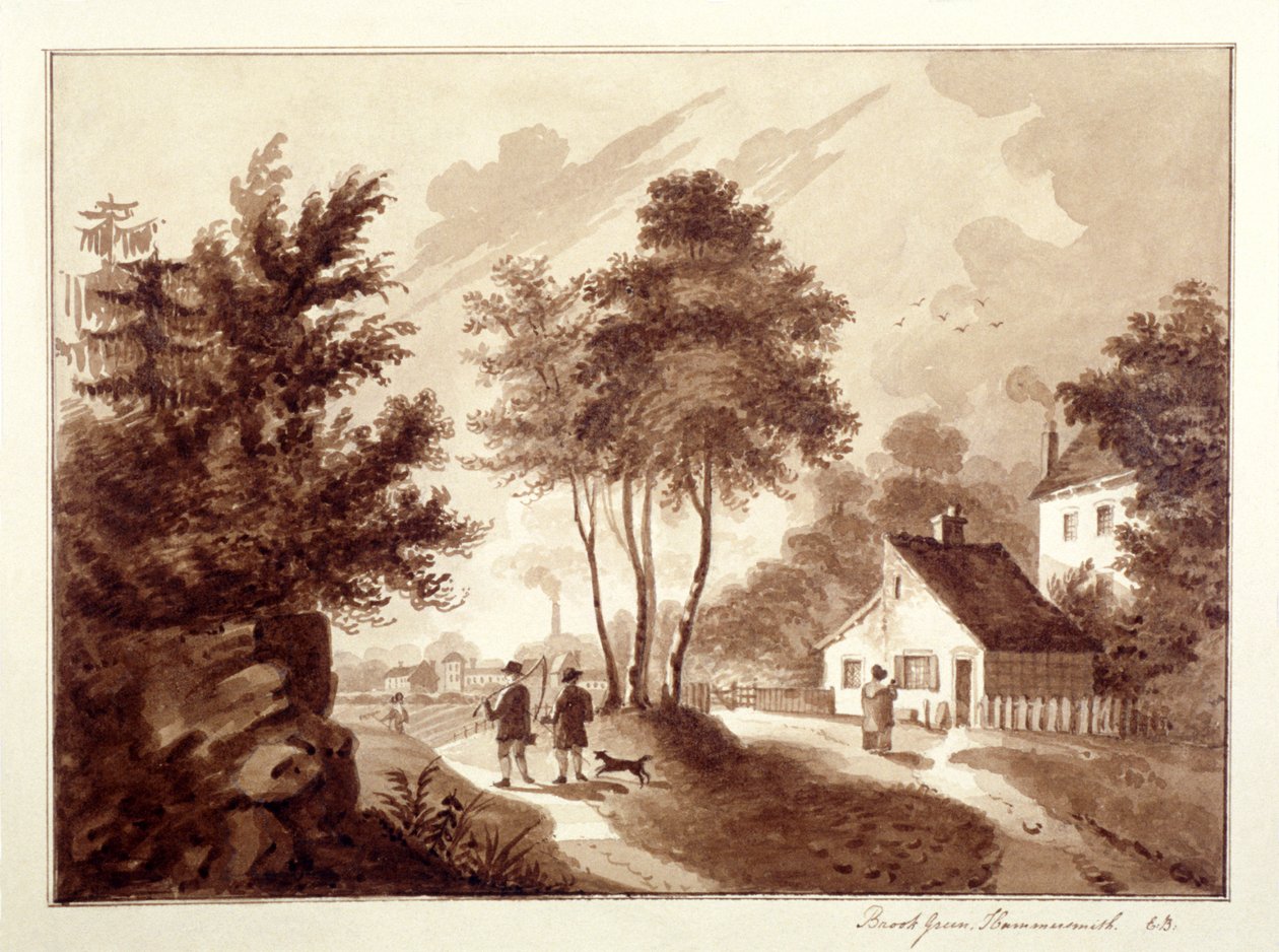 Utsikt över Brook Green, Hammersmith, London, c1820 av EB