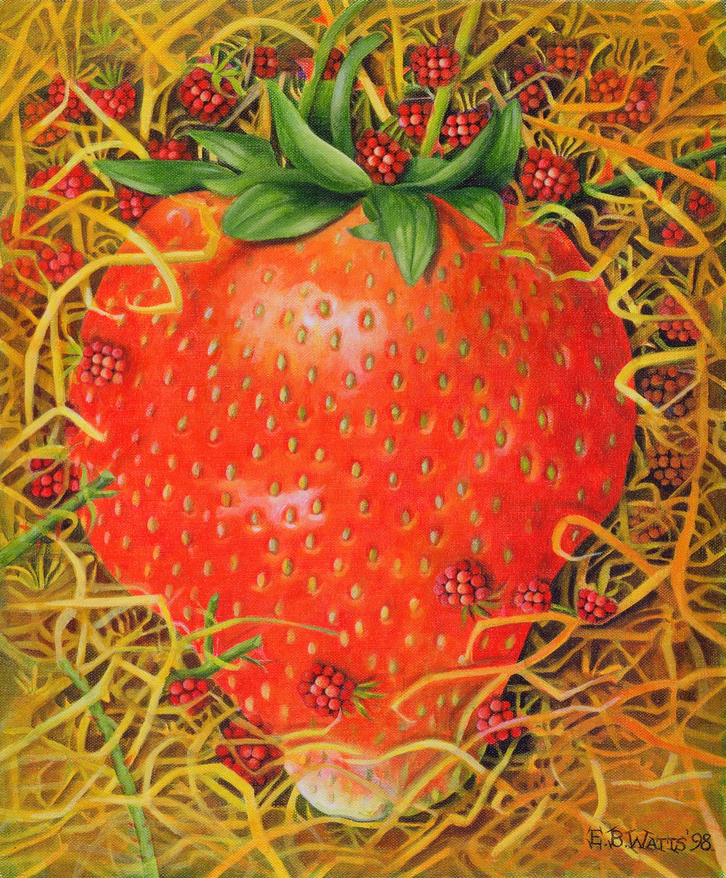 Strawberry in Straw, 1998 (akryl på duk) av E.B. Watts