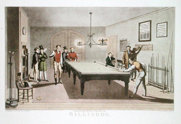 Biljard, graverad av G. Hunt, publicerad 1827 (etsning) av E.F. (after) Lambert