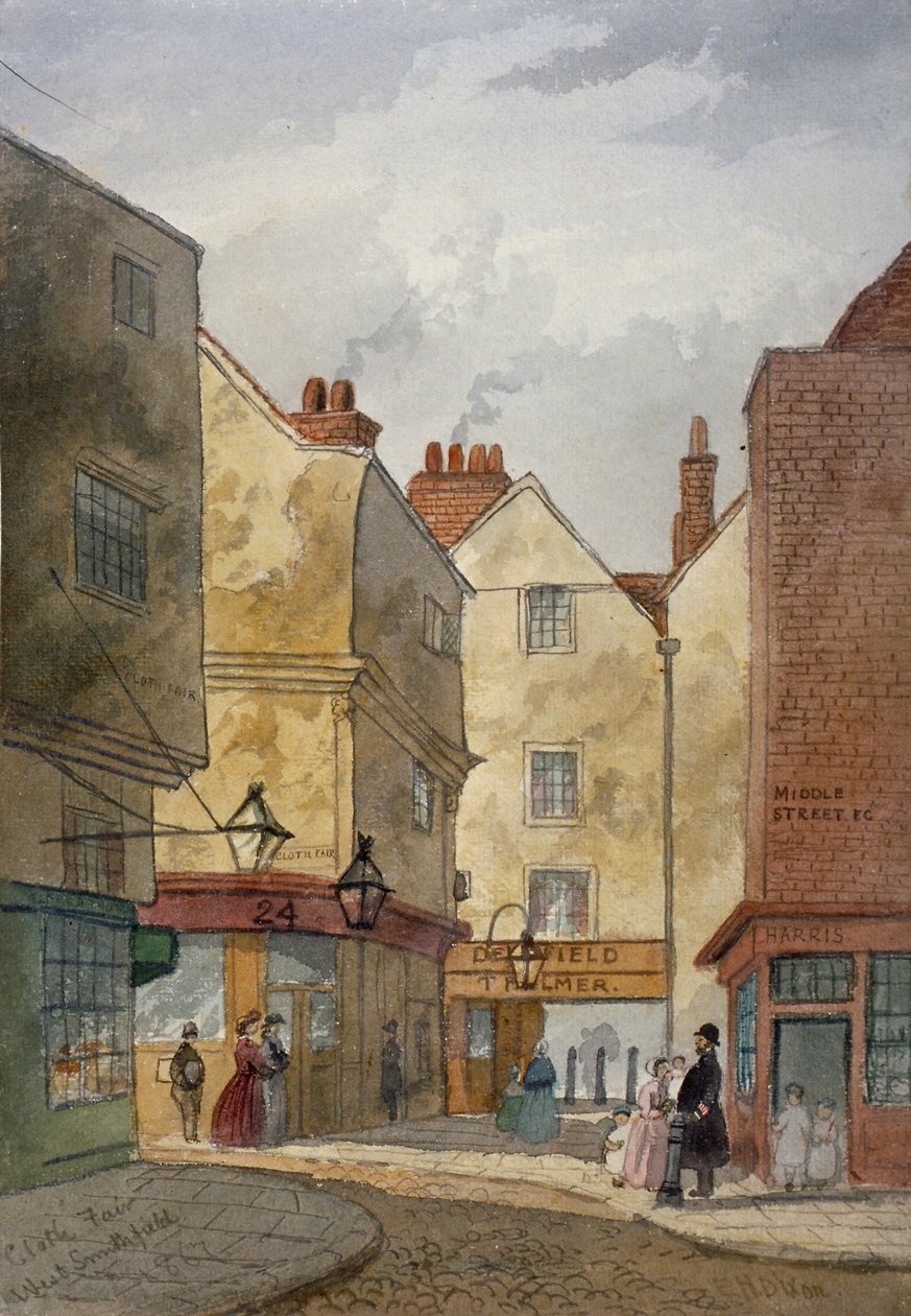 Utsikt över Cloth Fair och Middle Street, West Smithfield, City of London, 1867 av EH Dixon