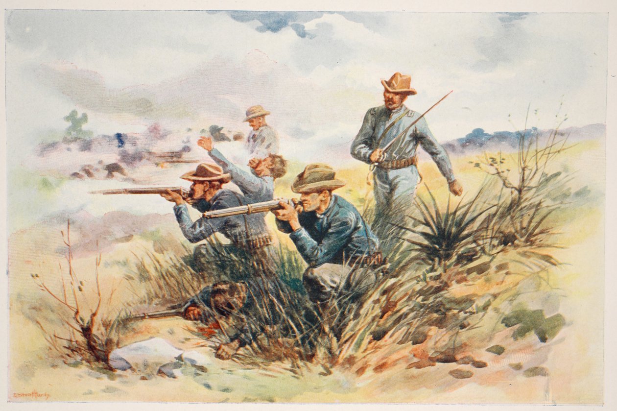 The Marines at Guantanamo, illustration från "Battles of the Nineteenth Century" Vol. V: Nittiotalets kampanjer, av A. Hilliard Atteridge av E.S. Hardy
