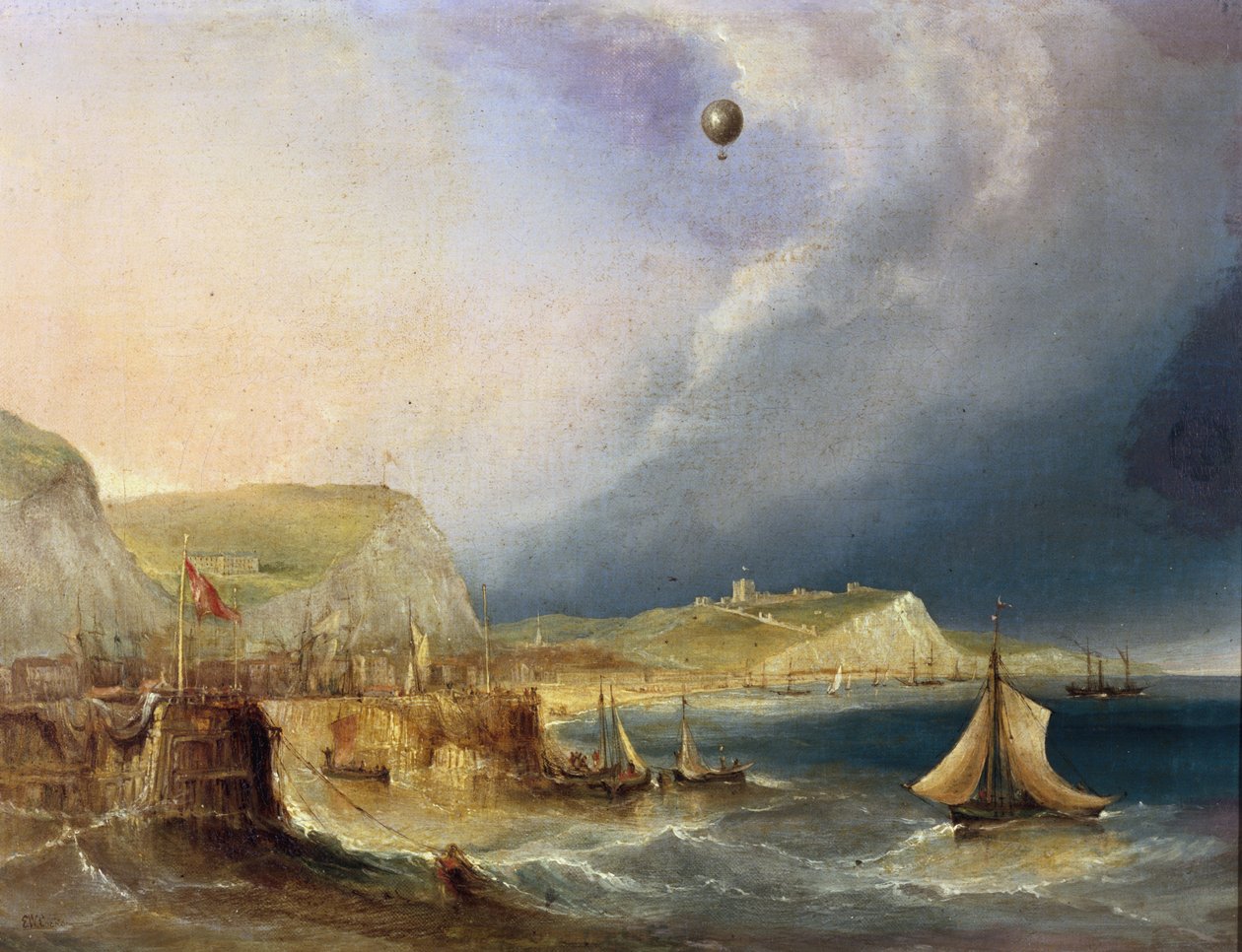 Den första ballongöverfarten, 7 januari 1785 av E.W. Cocks