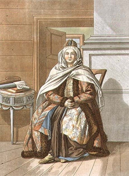 Tartar Woman from Tomsk, graverad av Jegor Skotnikoff (1782-1843) (litho) av E. (after) Karnejeff