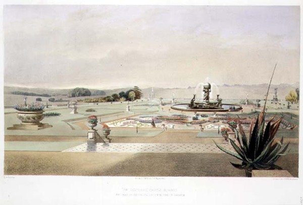 The Parterre, Castle Howard, pub. av Thomas McLean (litho) av E. Adveno Brooke
