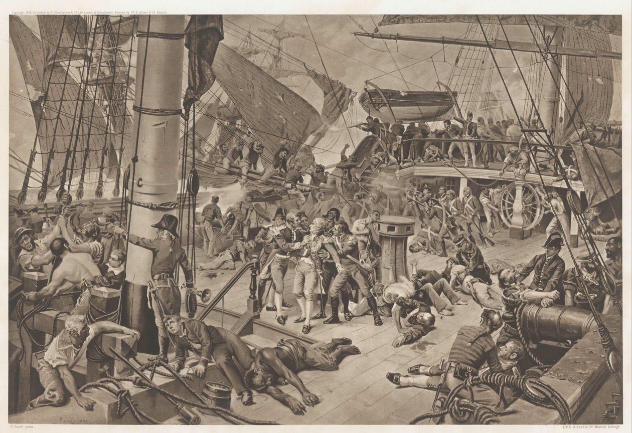 Sjöslaget vid Trafalgar, 1805 Battle of Trafalgar (titel på objekt) av E. Albert and Co.