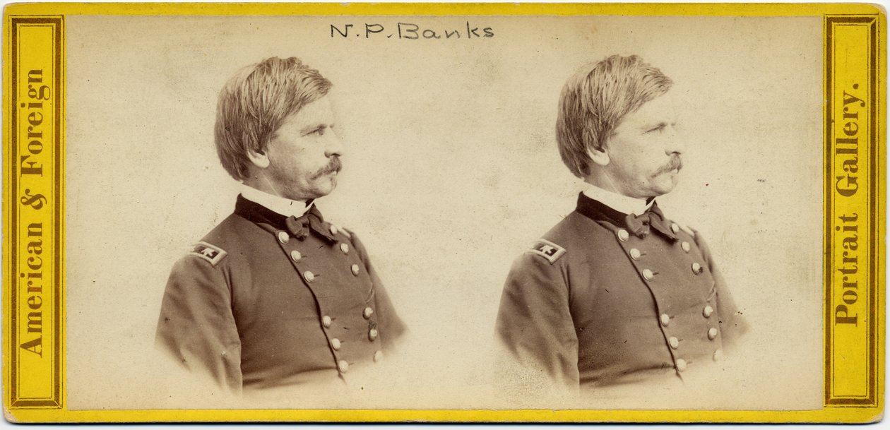 Nathaniel Prentice Banks (1816-94), amerikansk politiker och unionsarmégeneral (stereofoto) av E. Anthony