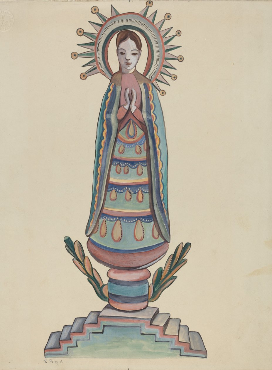 New Mexico, "Bulto", polykrom träfigur av E. Boyd
