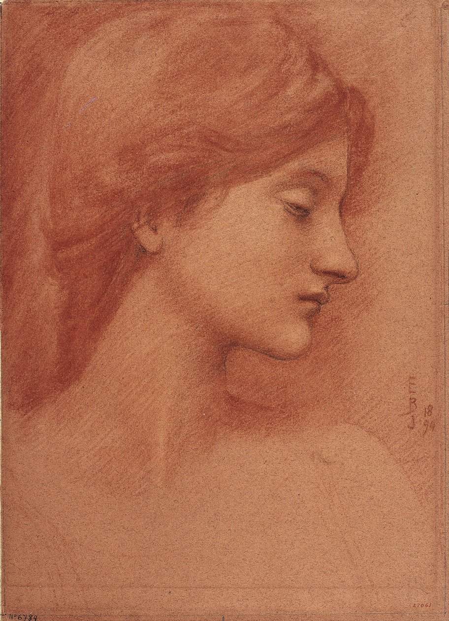 Kvinnligt huvud - Dessin av Sir Edward Coley Burne Jones (Burne-Jones) (1833-1898) - 1894 - Sanguine och krita på papper - 38,4x27,7 - Museu Nacional d