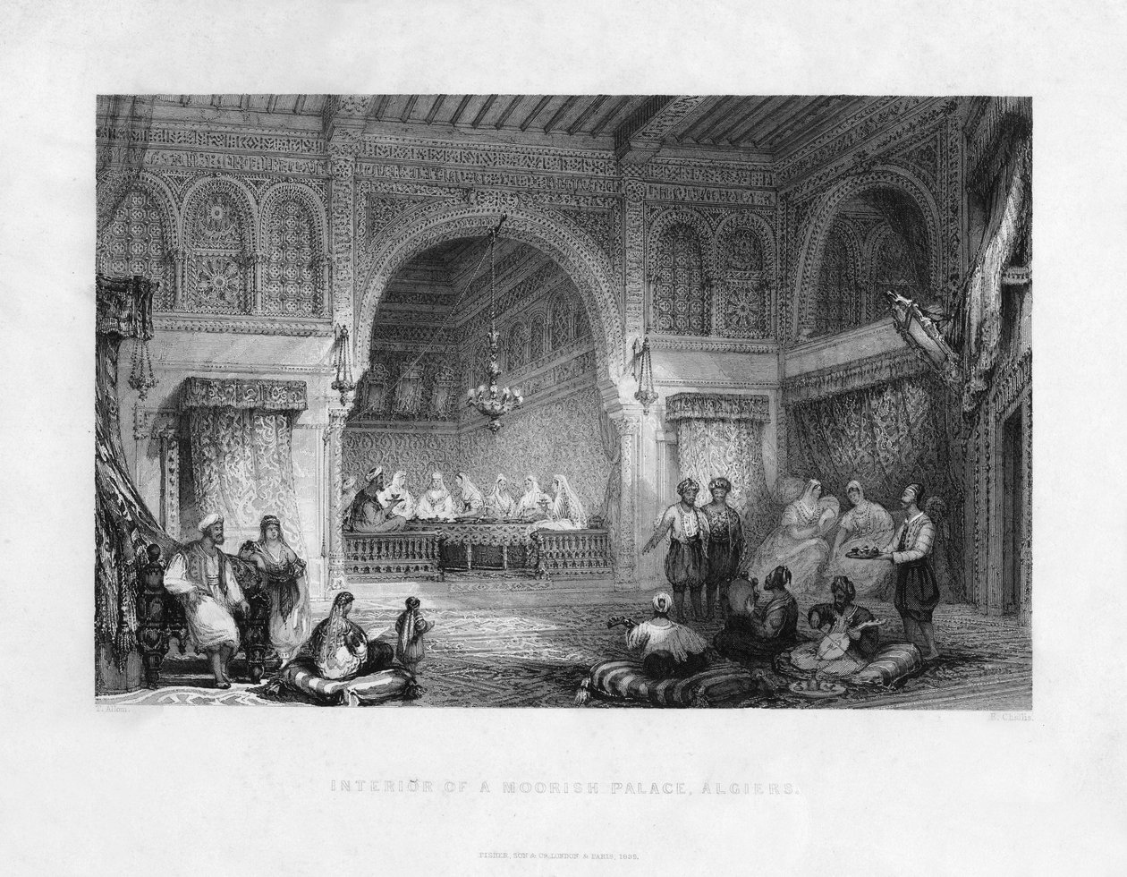 Interiör av ett moriskt palats, Alger, Algeriet, 1839 av E. Challis