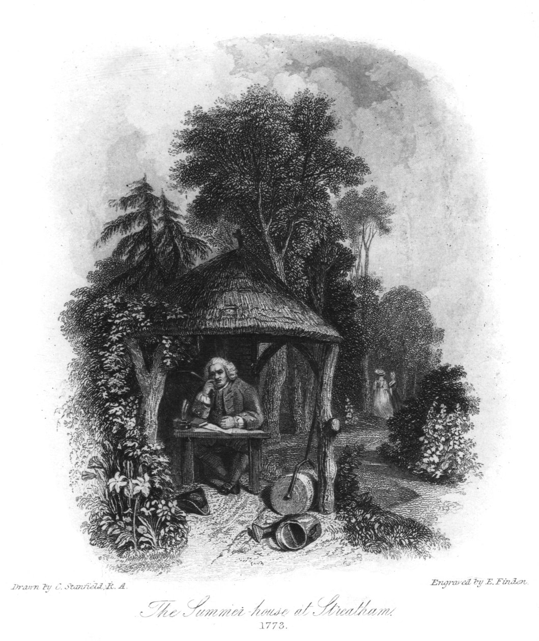 Dr Johnsons sommarhus i Streatham, 1773, 1800-talet av E. Finden