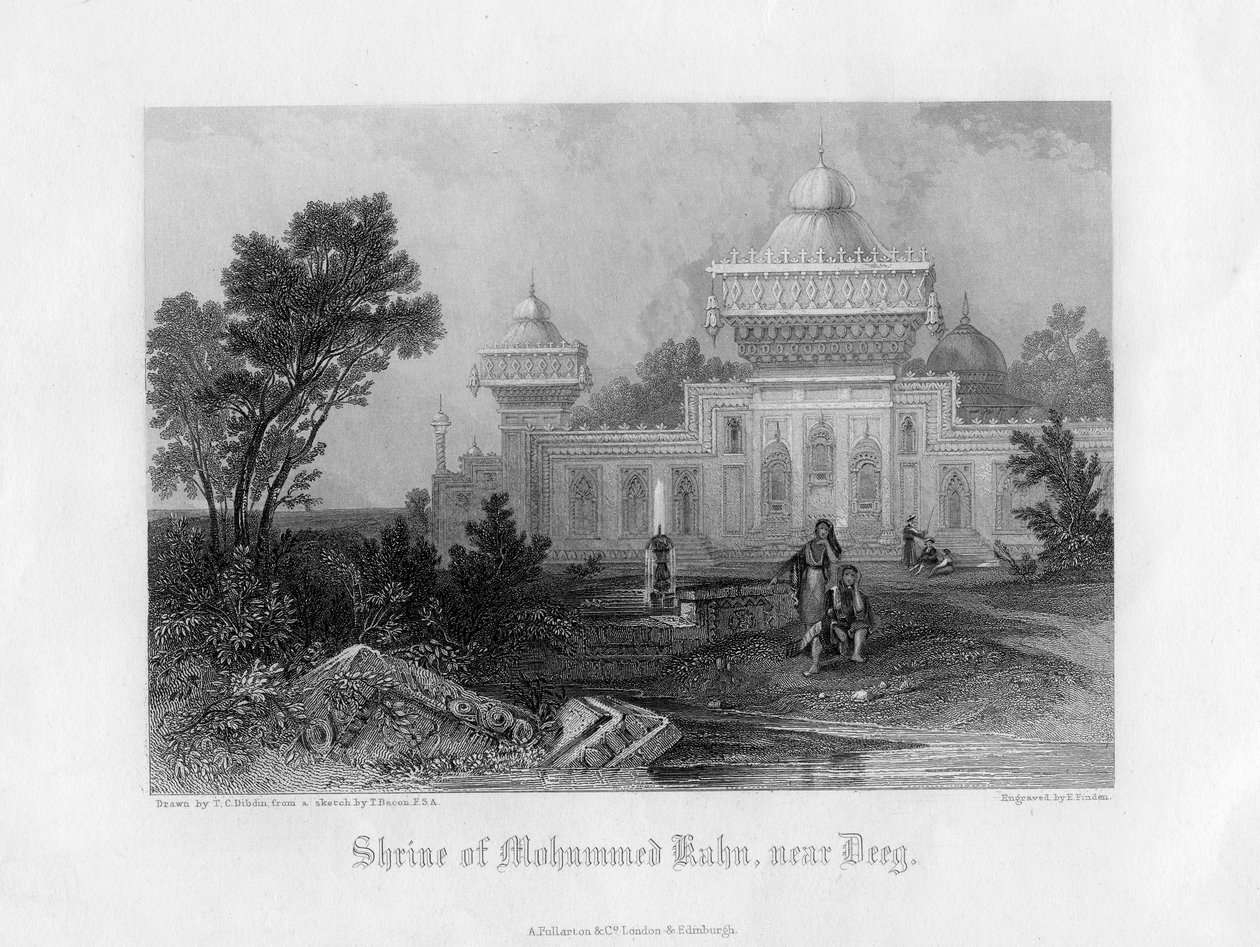 Mohummed Kahns helgedom, nära Deeg, Rajasthan, Indien, mitten av 1800-talet. av E. Finden