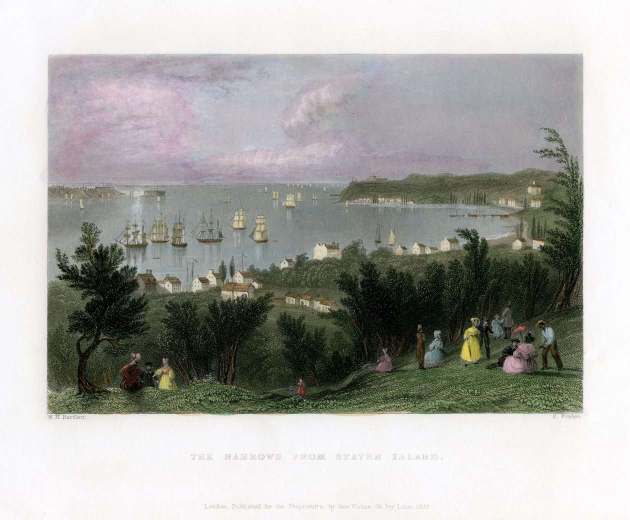 The Narrows sett från Staten Island, New York, USA, 1837. av E. Finden