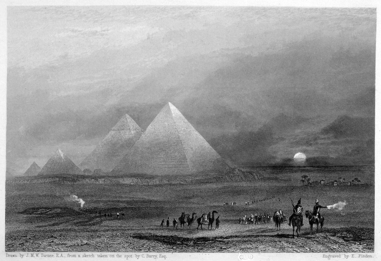 Pyramiderna, Giza, Egypten, 1800-talet av E. Finden