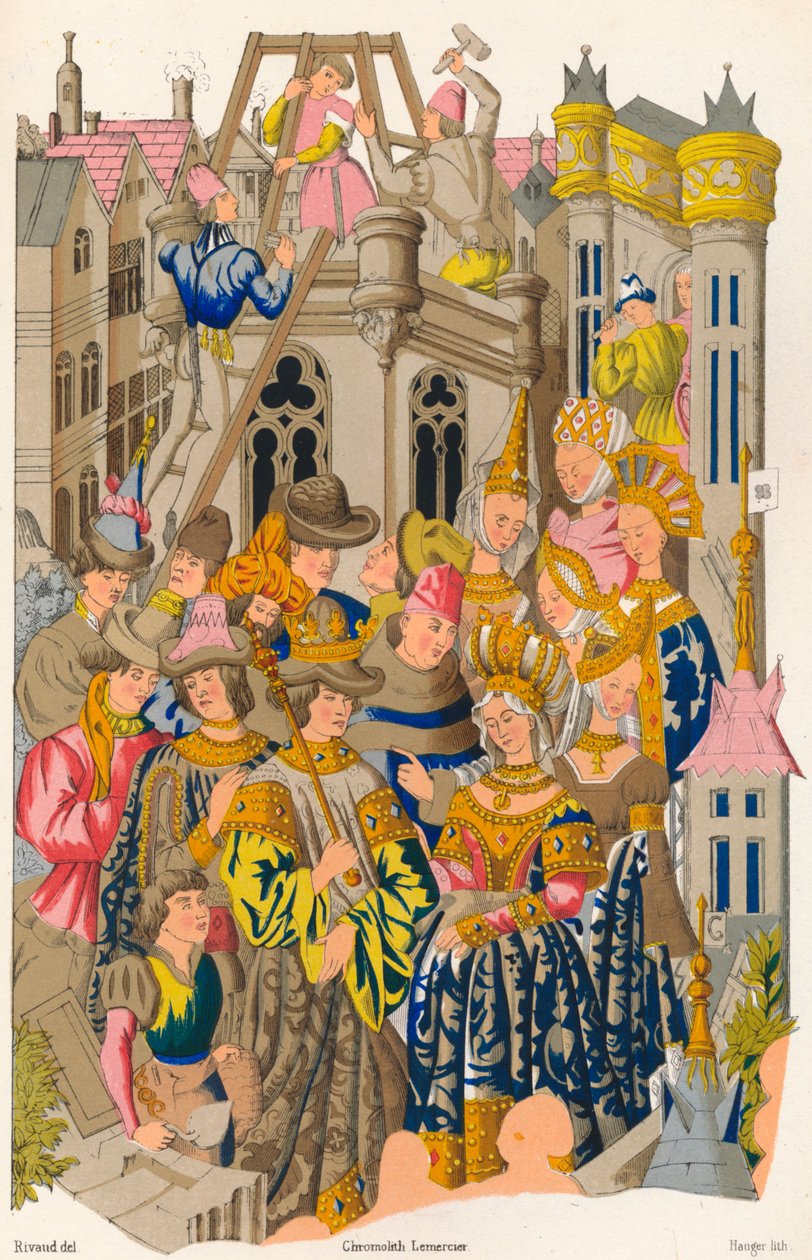 Grundandet av klostret St Genevieve, 1400-talet, 1849. av E. Hauger