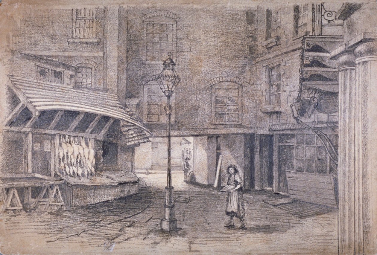 Poulterers butik på Clare Market, Westminster, London, c1850 av E Holah