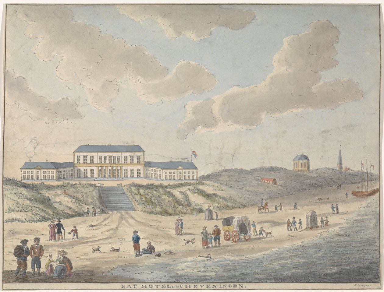 Dåligt hotell i Scheveningen Bat Hotel i Scheveningen (titel på objekt) av E. Huygens