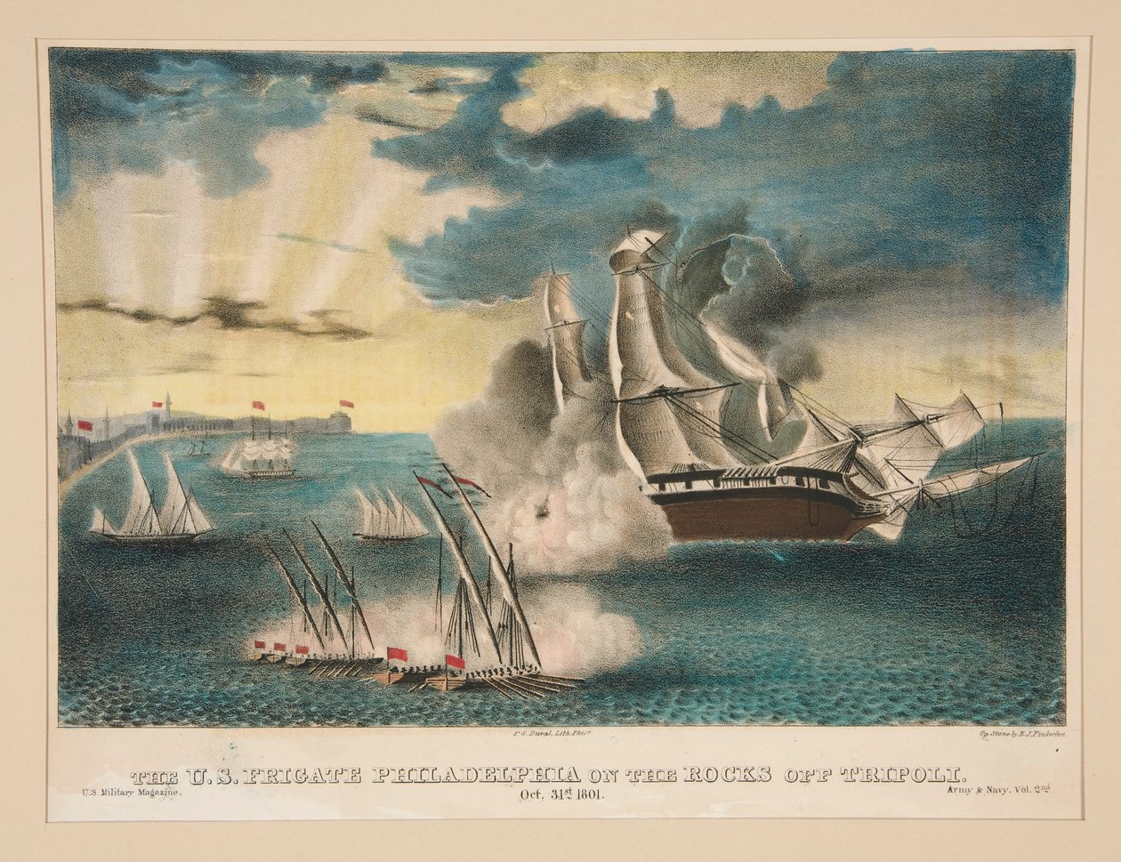 U.S. Fregate Philadelphia on the rocks off Tripoli (från U.S. Military Magazine Army and Navy, Vol. II) av E. J. Pinkerton