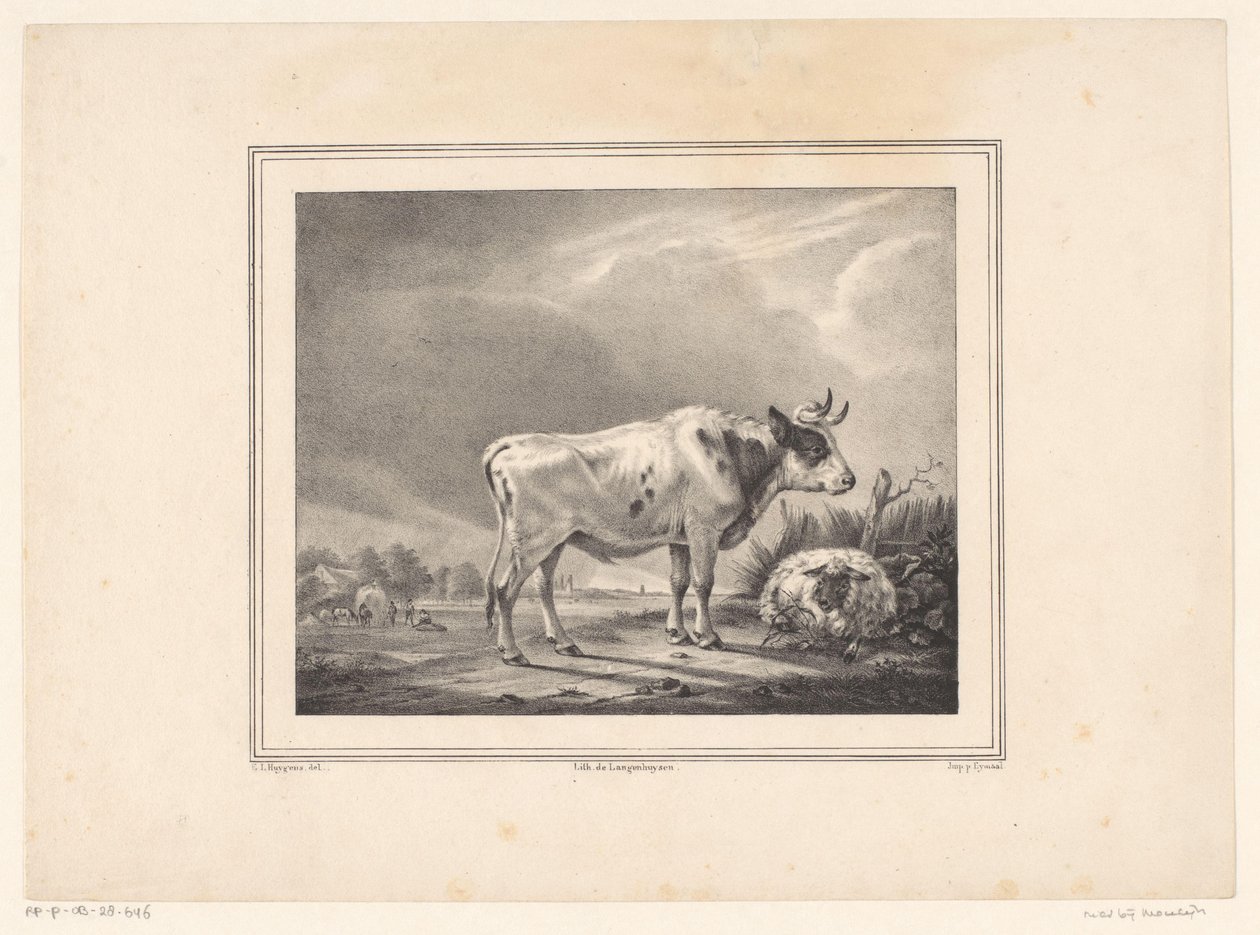 Stående ko och liggande får i landskapet av E. L. Huygens (possibly)