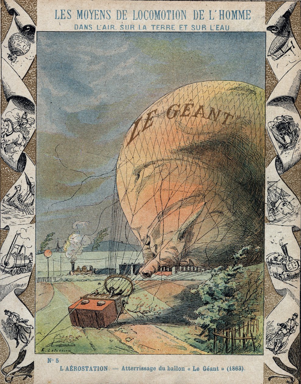 Aerostatens fall Le Giant nära Hannover - oktober 1863 av E. Letellier