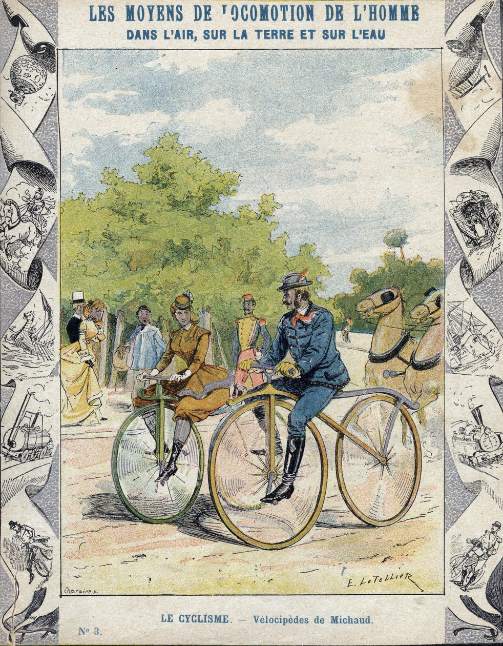 Pierre Michaux och Michaudine velocipedes - Från ett skyddande fodral för skolböcker, sent 1800-tal - velocipeds a pedal (les michaudines) av Pierre Michaux (1813-1883) av E. Letellier