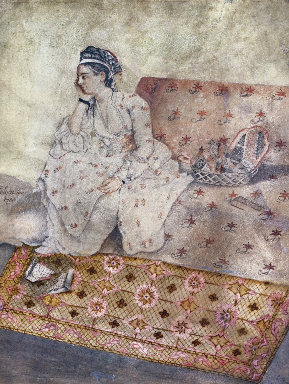 Porträtt av Mary Gunning, grevinna av Coventry, efter en teckning av Jean-Etiene Liotard, 1755 (wc på papper) av E. Lyttleton