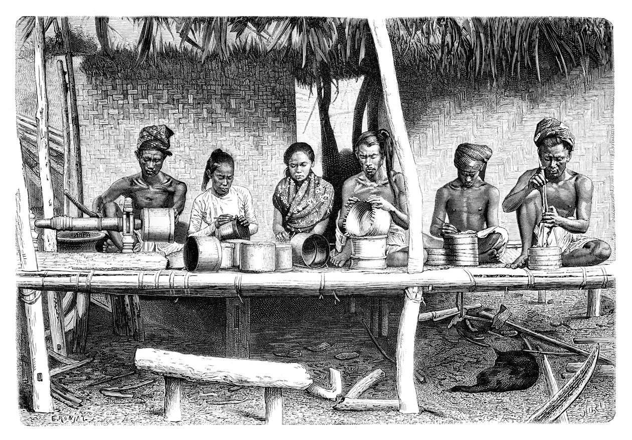 Hantverkare från Burma Myanmar, 1895. av Etienne Antoine Eugene Ronjat
