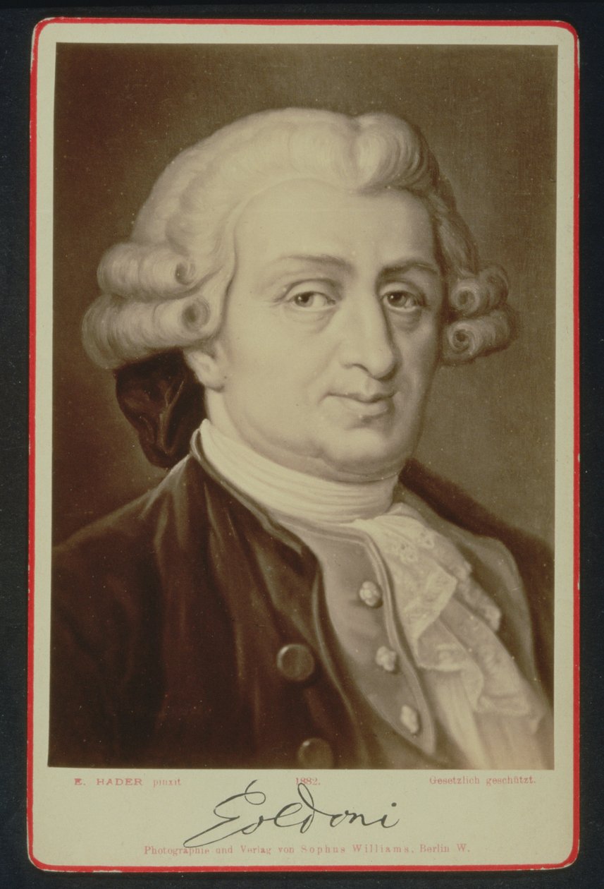 Porträtt av Carlo Goldoni (1707-93) (tryck) av E. after Hadler