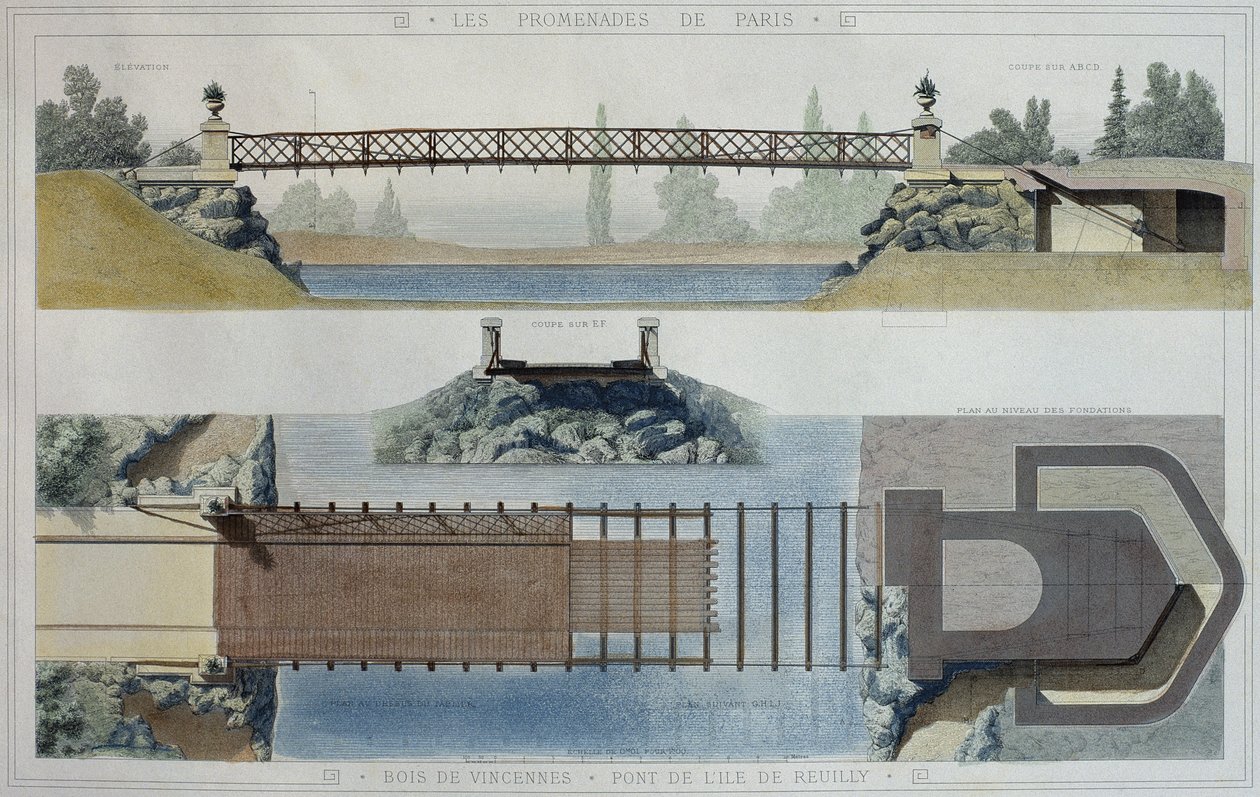 Bois de Vincennes och Reuilly-bron, illustration från "Promenades de Paris", graverad av Jean Joseph Sulpis (1826-1911). av E. and Dardoize, Louis Emile Hochereau