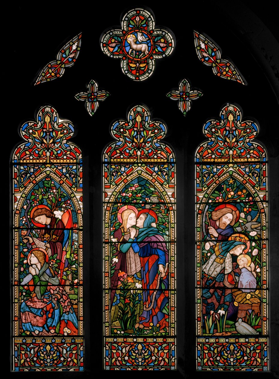 Annonciationen, besöket och födelsen, ca 1860 av E. and Halliday Burne Jones