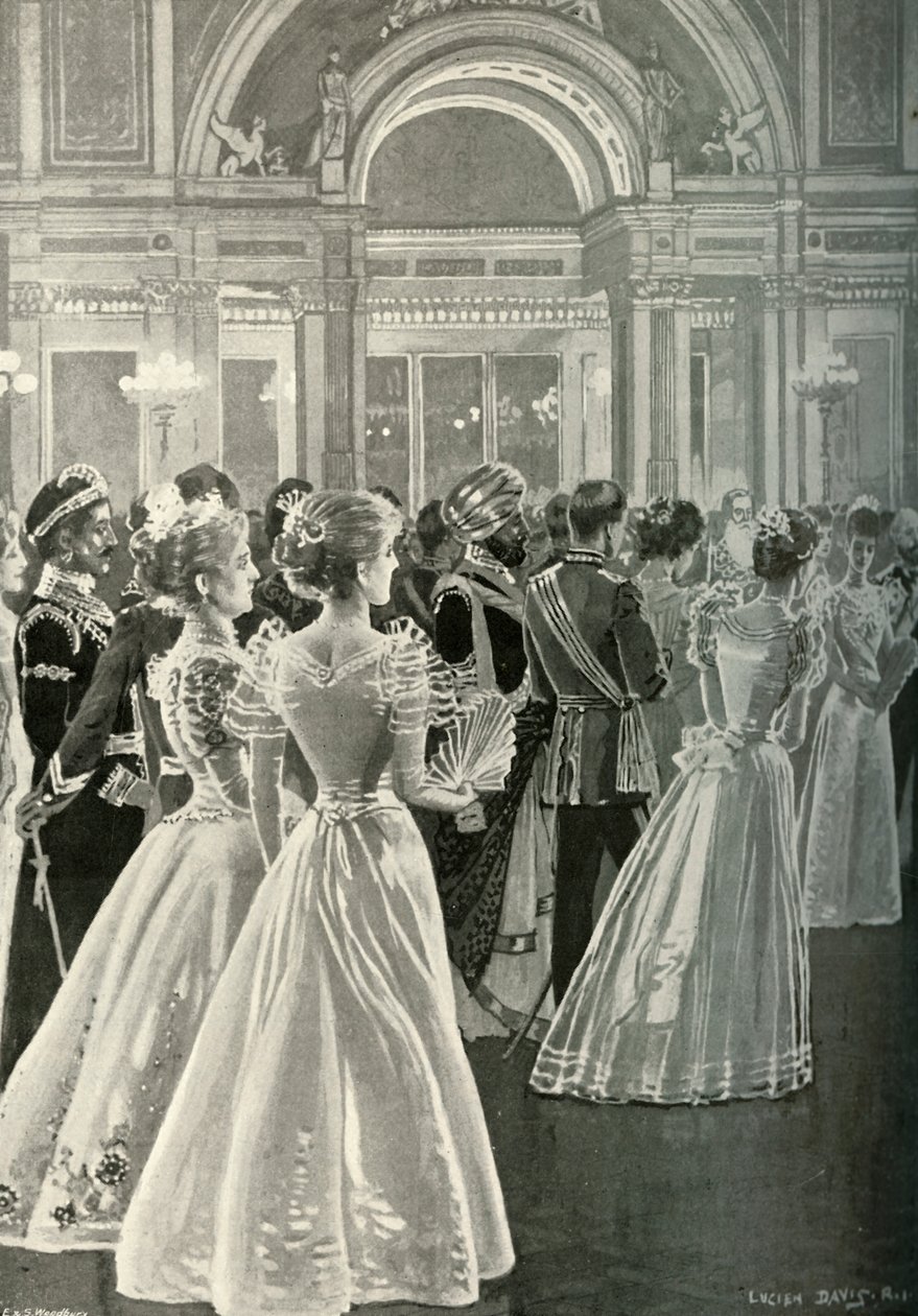 Statsreceptionen på Buckingham Palace: Prinsen och prinsessan av Wales entré, c1897 av E. and S. Woodbury