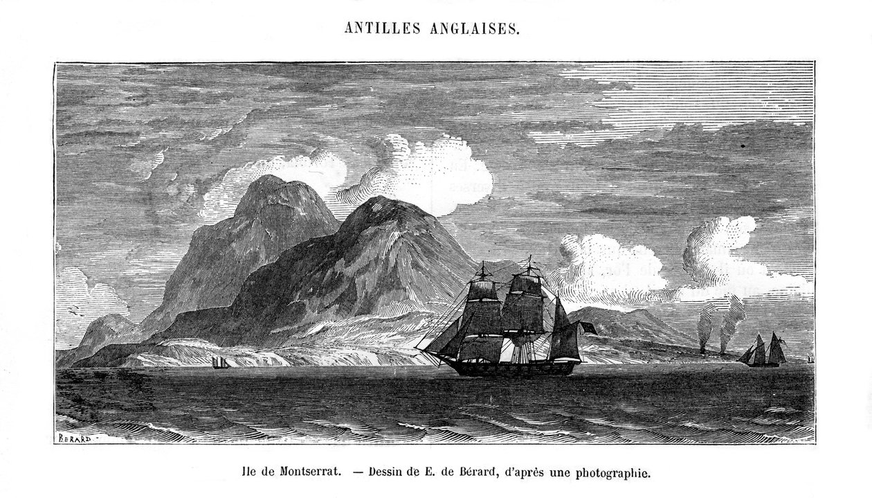 Ön Montserrat i Karibiska havet, 1800-talet av E de Berard