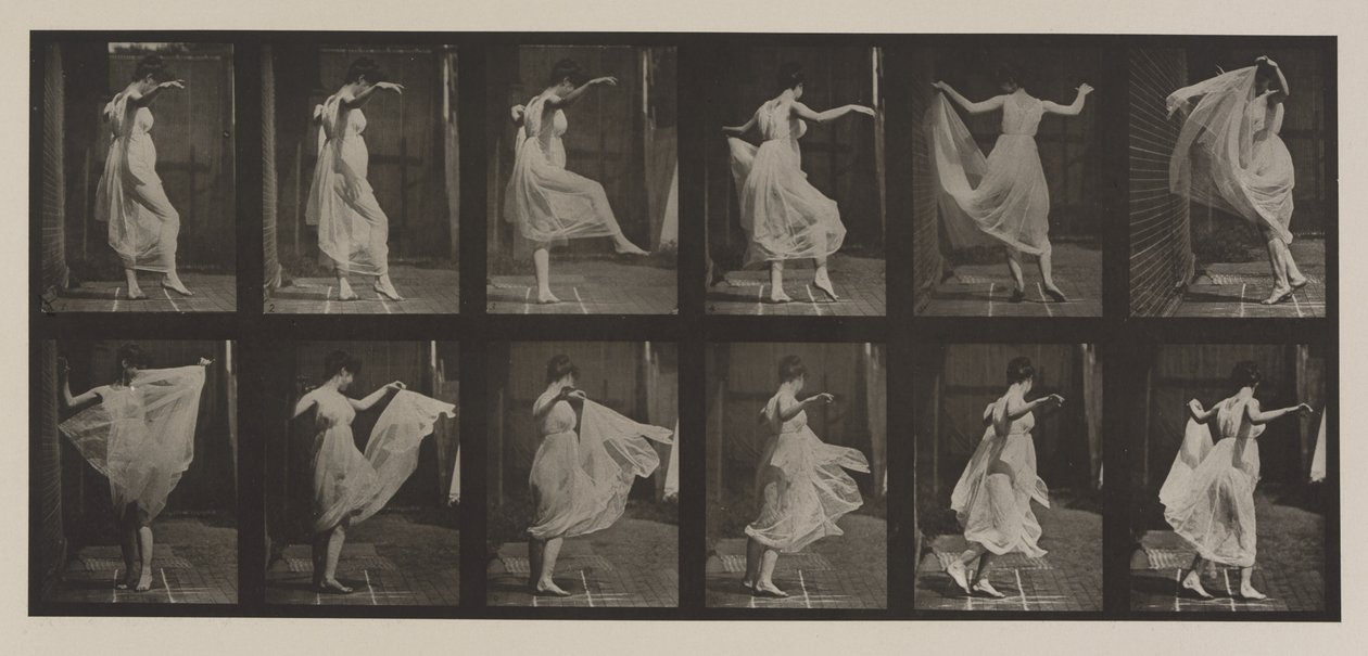 Plåt nummer 188. Dans (fancy), 1887 (kollotyp) av Eadweard Muybridge