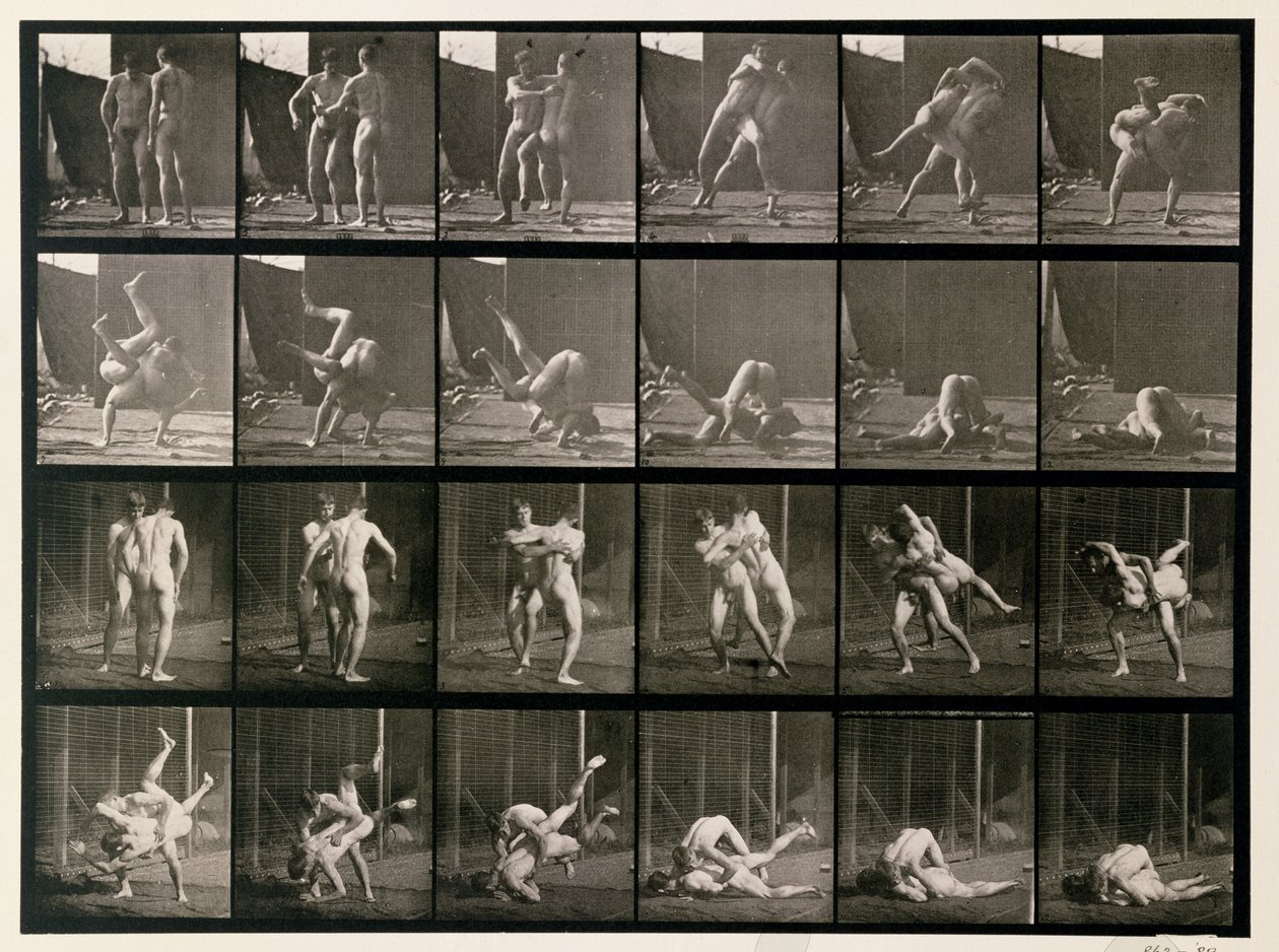 Två män som brottas, platta 348 från "Animal Locomotion", 1887 av Eadweard Muybridge